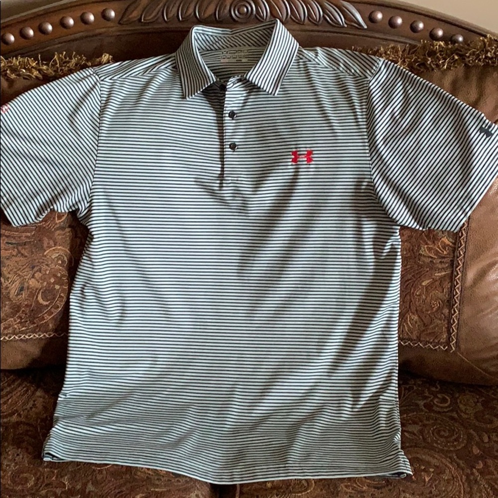 Under Armour men’s medium gray/black striped polo
